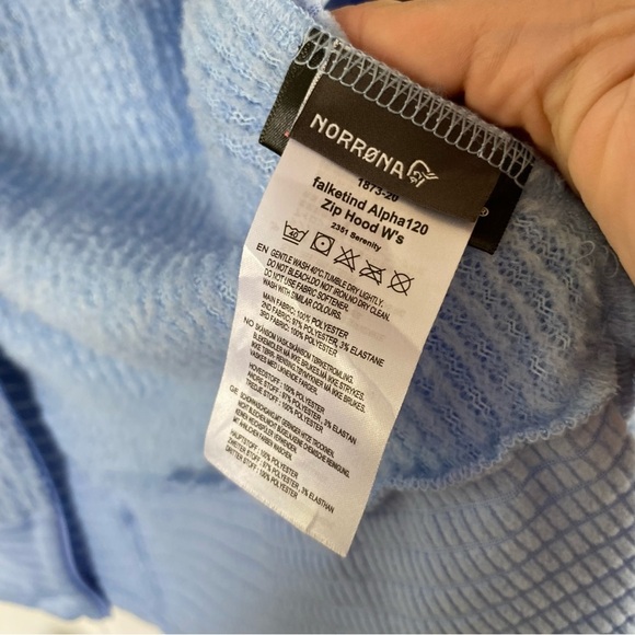 NORRONA Falketind Alpha120 Zip Hood Sherpa Fleece Fuzzy Pastel Blue Norway - Picture 11 of 16